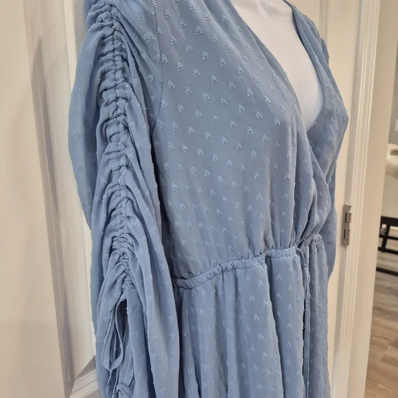 Altar'd State Blue Wrap Blouse with Long Sleeves - Picture 2 of 5